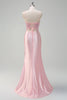 Load image into Gallery viewer, Sequins Light Pink Mermaid Ruched Corset Prom Dress with Slit