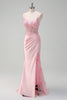 Load image into Gallery viewer, Sequins Light Pink Mermaid Ruched Corset Prom Dress with Slit