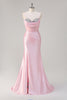 Load image into Gallery viewer, Pink Mermaid Spaghetti Straps Corset Prom Dress with Slit