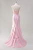 Load image into Gallery viewer, Pink Mermaid Spaghetti Straps Corset Prom Dress with Slit