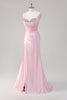 Load image into Gallery viewer, Pink Mermaid Spaghetti Straps Corset Prom Dress with Slit