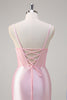 Load image into Gallery viewer, Pink Mermaid Spaghetti Straps Corset Prom Dress with Slit