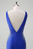 Load image into Gallery viewer, Royal Blue Mermaid V Neck Beaded Satin Long Prom Dress