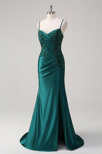 Dark Green Mermaid Spaghetti Straps Prom Dress