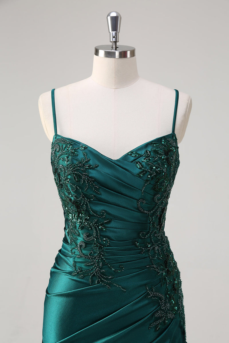 Load image into Gallery viewer, Dark Green Mermaid Spaghetti Straps Prom Dress