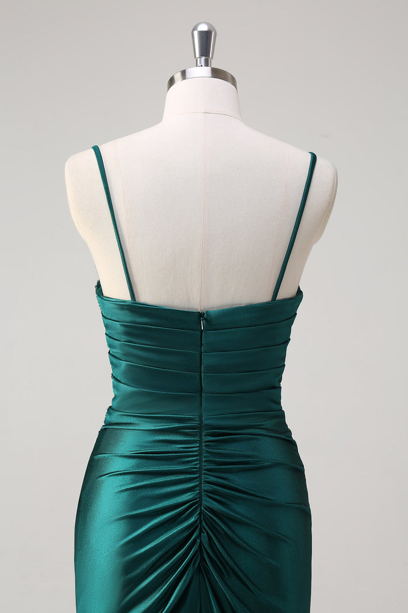 Load image into Gallery viewer, Dark Green Mermaid Spaghetti Straps Prom Dress