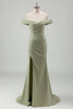 Load image into Gallery viewer, Sage Mermaid Off the Shoulder Ruched Long Prom Dress with Slit