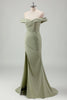 Load image into Gallery viewer, Sage Mermaid Off the Shoulder Ruched Long Prom Dress with Slit