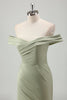 Load image into Gallery viewer, Sage Mermaid Off the Shoulder Ruched Long Prom Dress with Slit