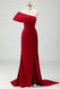 Load image into Gallery viewer, Red Mermaid One Shoulder Pleats Long Bridesmaid Dress with Slit