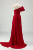 Load image into Gallery viewer, Red Mermaid One Shoulder Pleats Long Bridesmaid Dress with Slit