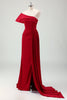 Load image into Gallery viewer, Red Mermaid One Shoulder Pleats Long Bridesmaid Dress with Slit