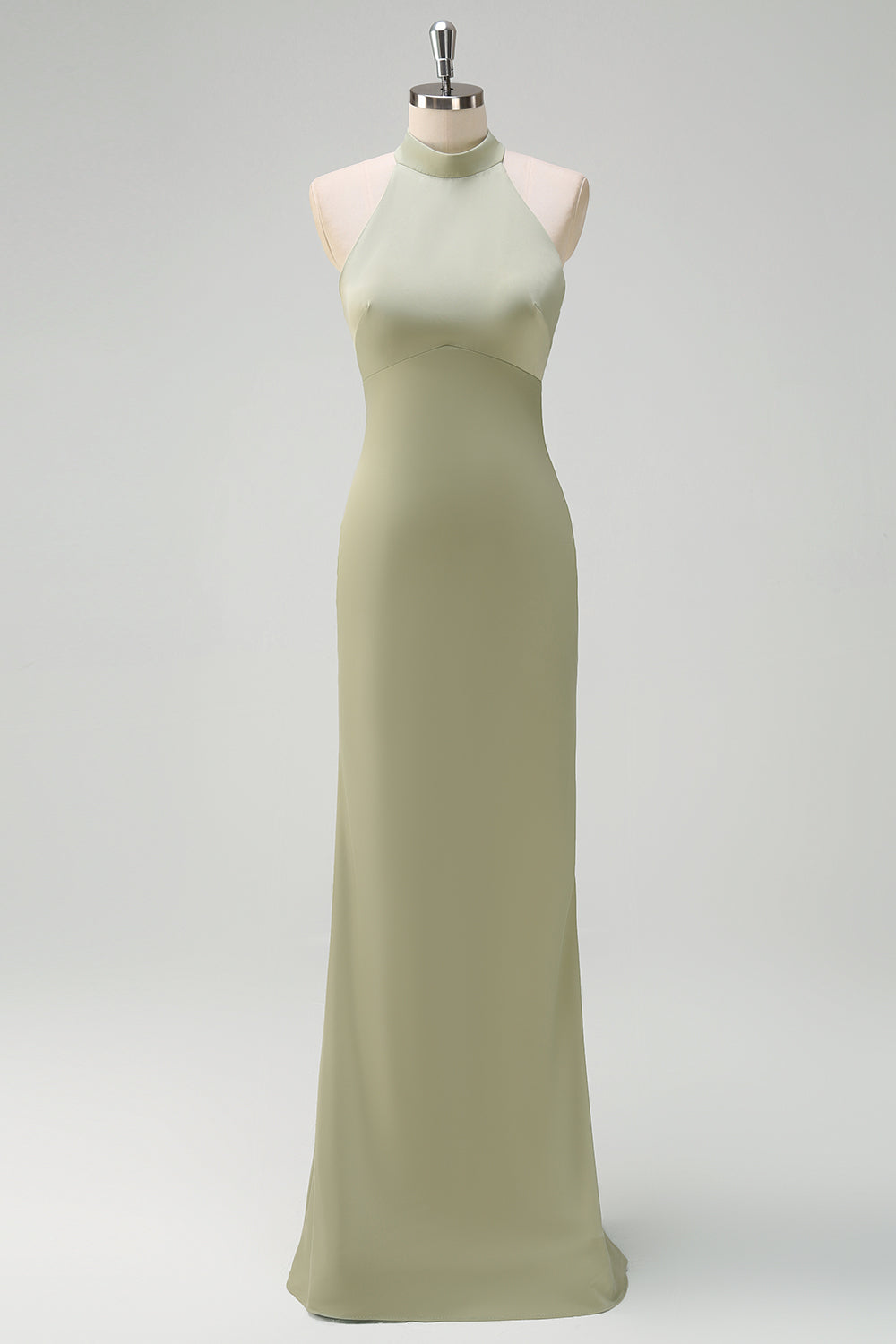 Elegant Sage Halter Sheath Satin Bridesmaid Dress