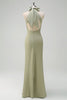 Load image into Gallery viewer, Elegant Sage Halter Sheath Satin Bridesmaid Dress