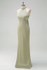 Load image into Gallery viewer, Elegant Sage Halter Sheath Satin Bridesmaid Dress