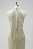 Load image into Gallery viewer, Elegant Sage Halter Sheath Satin Bridesmaid Dress