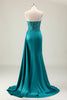 Load image into Gallery viewer, Green Sheath Corset Beaded Long Prom Dress with Appliqued Lace