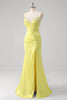 Load image into Gallery viewer, Yellow Mermaid Corset Spaghetti Straps Long Prom Dress With Slit