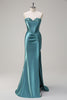 Load image into Gallery viewer, Grey Green Mermaid Sequin Strapless Corset Satin Prom Dress with Slit