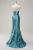 Load image into Gallery viewer, Royal Blue Mermaid Strapless Corset Sequin Ruched Long Prom Dress with Slit