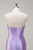 Load image into Gallery viewer, Lilac Mermaid Strapless Corset Sequin Satin Long Prom Dress with Slit