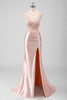 Load image into Gallery viewer, Mermaid Peach Floral Corset Long Prom Dress with Slit