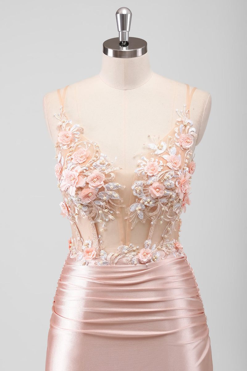 Load image into Gallery viewer, Mermaid Peach Floral Corset Long Prom Dress with Slit