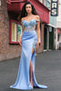 Load image into Gallery viewer, Mermaid Sky Blue Off The Shoulder Corset Long Prom Dress With Slit