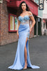 Load image into Gallery viewer, Mermaid Sky Blue Off The Shoulder Corset Long Prom Dress With Slit