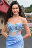 Load image into Gallery viewer, Mermaid Sky Blue Off The Shoulder Corset Long Prom Dress With Slit