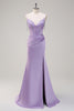 Load image into Gallery viewer, Lilac Mermaid Spaghetti Straps Ruched Corset Long Prom Dress With Beading