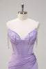 Load image into Gallery viewer, Lilac Mermaid Spaghetti Straps Ruched Corset Long Prom Dress With Beading