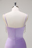 Load image into Gallery viewer, Lilac Mermaid Spaghetti Straps Ruched Corset Long Prom Dress With Beading