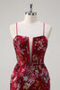 Load image into Gallery viewer, Sparkly Burgundy Mermaid Long Sequin Floral Prom Dress with Slit