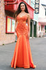 Load image into Gallery viewer, Orange Mermaid Corset Spaghetti Straps Beaded Long Prom Dress