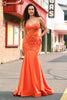 Load image into Gallery viewer, Orange Mermaid Corset Spaghetti Straps Beaded Long Prom Dress