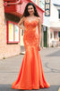 Load image into Gallery viewer, Orange Mermaid Corset Spaghetti Straps Beaded Long Prom Dress