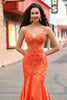 Load image into Gallery viewer, Orange Mermaid Corset Spaghetti Straps Beaded Long Prom Dress