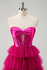 Load image into Gallery viewer, Cute Fuchsia Sweetheart Keyhole Tiered Tulle Long Princess Prom Dresses with Slit