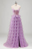 Load image into Gallery viewer, Glitter A Line Tiered Lilac Sequins Prom Dress with Slit