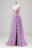 Load image into Gallery viewer, Glitter A Line Tiered Lilac Sequins Prom Dress with Slit