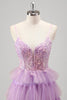 Load image into Gallery viewer, Glitter A Line Tiered Lilac Sequins Prom Dress with Slit