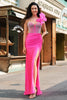 Load image into Gallery viewer, Lilac Mermaid Beaded Corset One Shoulder Long Prom Dress