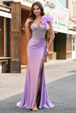 Lilac Mermaid Beaded Corset One Shoulder Long Prom Dress
