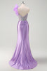 Load image into Gallery viewer, Sparkly Lilac Mermaid Beaded Corset One Shoulder Long Prom Dress with Slit