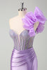 Load image into Gallery viewer, Sparkly Lilac Mermaid Beaded Corset One Shoulder Long Prom Dress with Slit