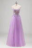 Load image into Gallery viewer, Glitter Beaded Lilac Floral Appliques Corset Prom Dress