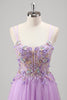 Load image into Gallery viewer, Glitter Beaded Lilac Floral Appliques Corset Prom Dress