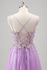 Load image into Gallery viewer, Glitter Beaded Lilac Floral Appliques Corset Prom Dress