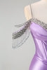 Load image into Gallery viewer, Sparkly Lilac Mermaid Cold Shoulder Tassels Satin Beaded Long Prom Dress with Slit